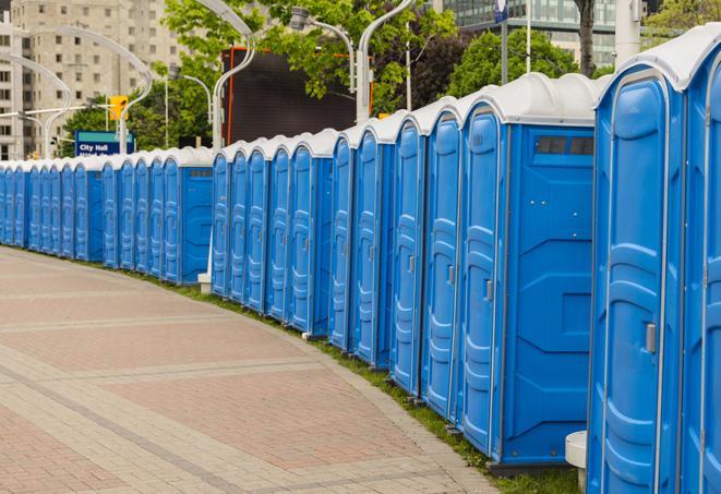 a row of sleek and modern portable restrooms at a special outdoor event in Buffalo Grove, IL